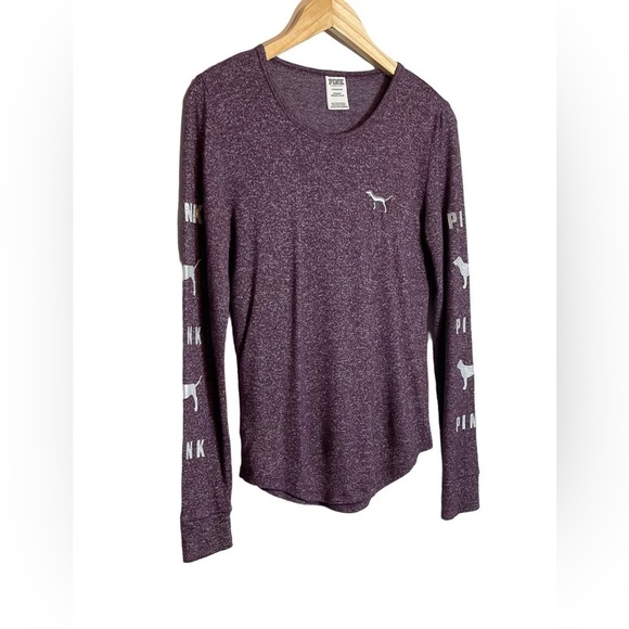 ✅SOLD-𝅺PINK Victorias Secret | Pajama Top Luscious Plum Silver Dog Logo Shirt - Picture 3 of 8